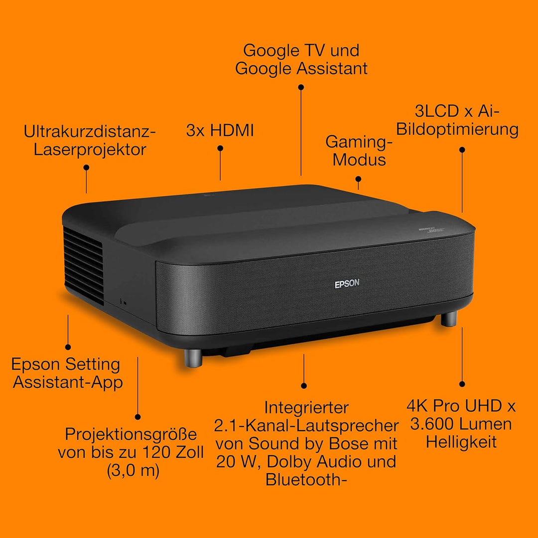 Epson Lifestudio Grand EH-LS670B, Smart-Laserprojektor, 4K PRO-UHD, Ultrakurzdistanz, Sound by Bose,