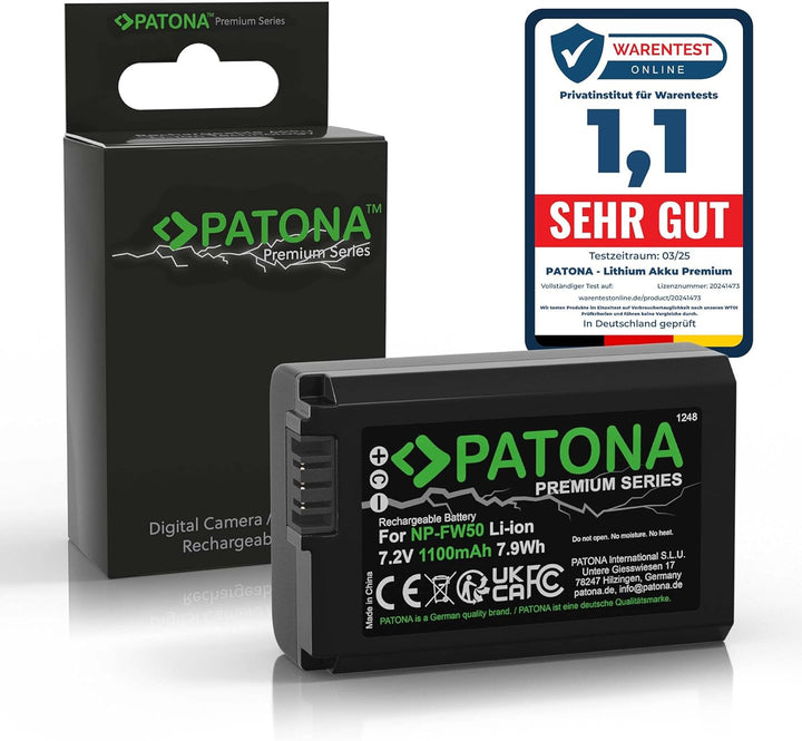 PATONA Premium NP-FW50 2X (1030mAh) - mit USB Dual Ladegerät 1964 - ZV-E10 - DSC RX10 - Alpha 6100 6