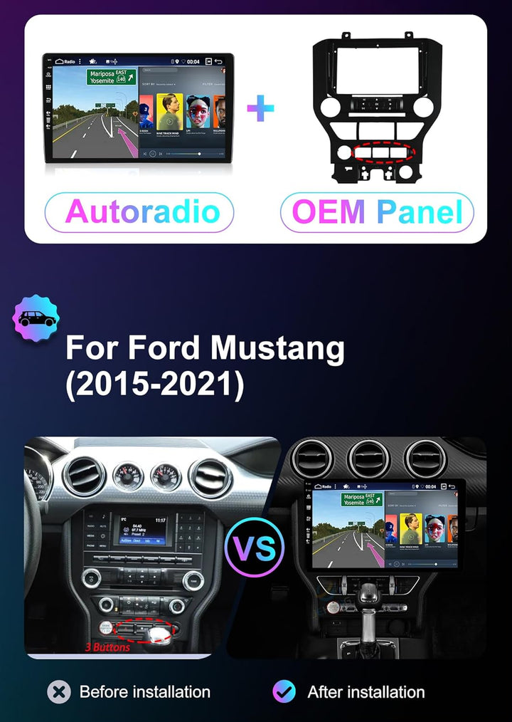 Android 15 - [8G+256G, 8-Core] - IPS Autoradio für Ford Mustang (2015-2020) - Kabellos CarPlay/Andro