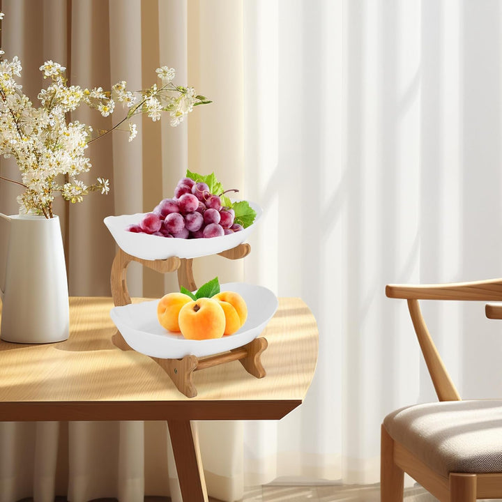 Obst Etagere mit 2 Etagen, Offener Obstschale für Leichten Zugang, Bambus Obstkorb Etagere mit Schal