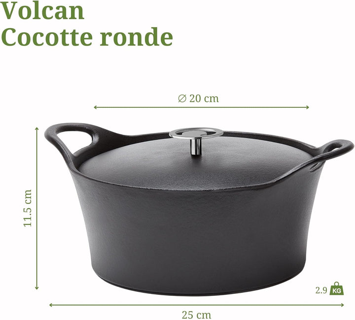Cuisinox C61179WX36856 Volcan Bräter, rund, 20 cm, Gusseisen, emailliert, Schwarz, mit Deckel 20 cm
