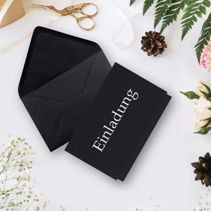 Faltkarten SET mit Brief-Umschlägen DIN A6 / C6 in Schwarz - 75 Sets - 14,8 x 10,5 cm - Serie Farben