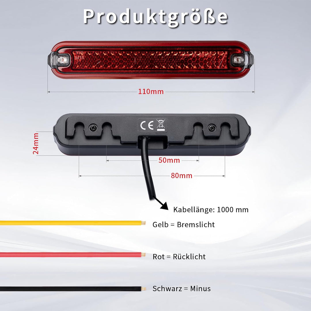 evermotor LED Rücklicht Motorrad mit Bremslicht, 6-48V, M18 CE-zertifiziert und StVZO-zugelassen, IP