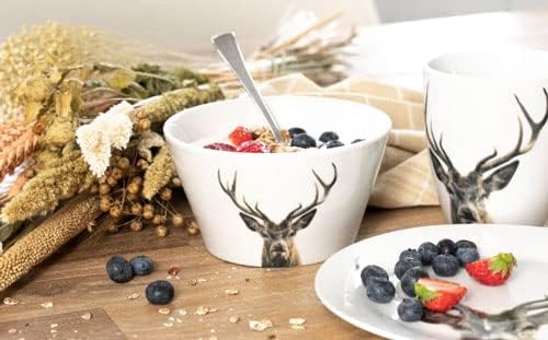 Mars & More Frühstücksset Becher 400ml und Dessertteller Ø19cm Rotwild Frühstücksgeschirr Set