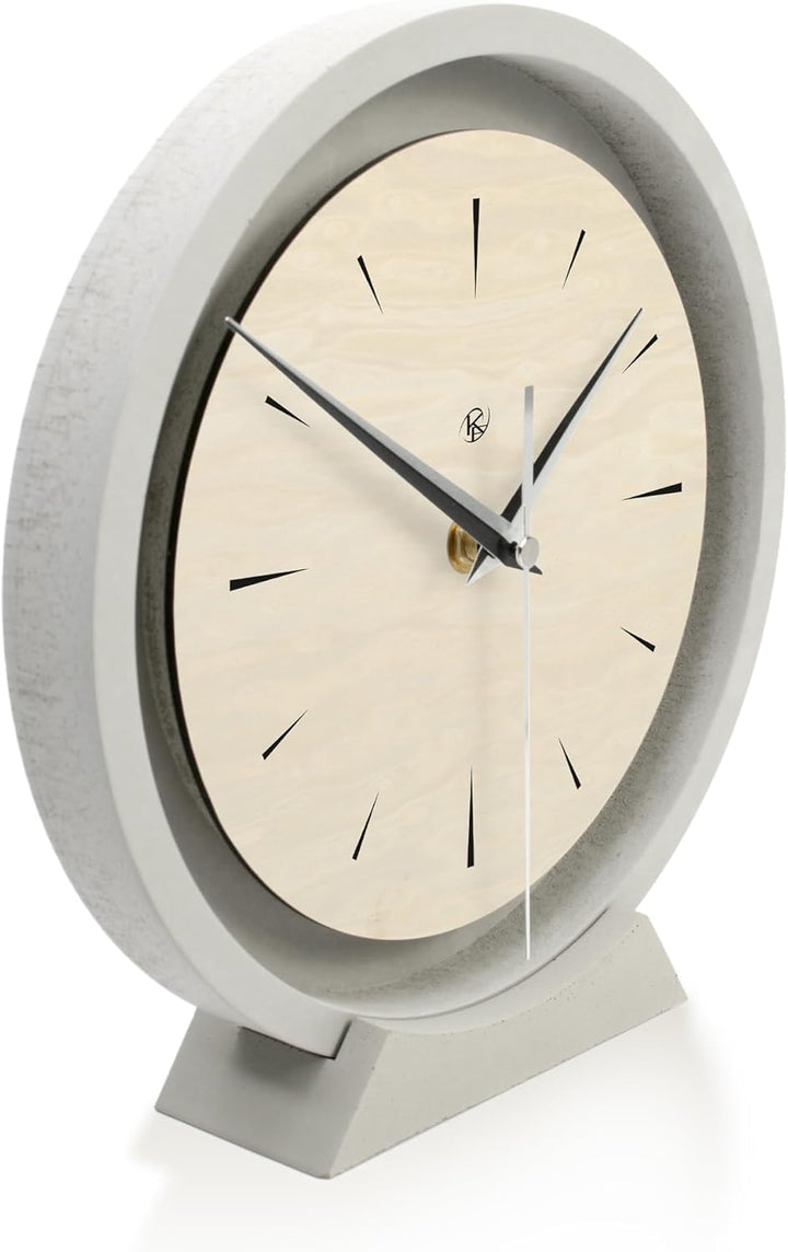 Runde Tischuhr aus Beton im Industrial Design – leise Standuhr ohne Ticken in minimalistischem Desig