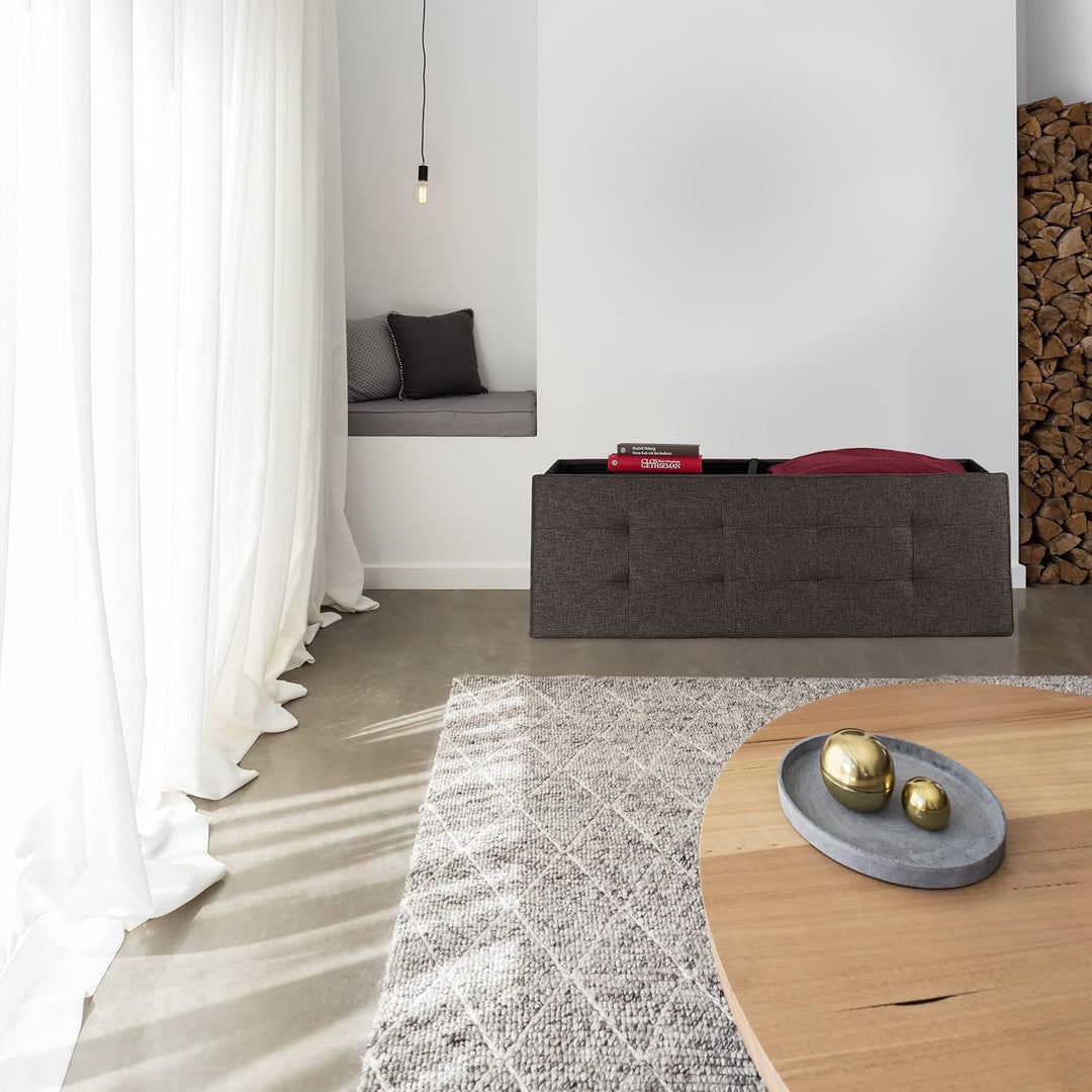 Relaxdays Sitzbank, mit Stauraum, faltbar, gepolstert, mit Trenngitter, 120 L, Flur, Schlafzimmer, T