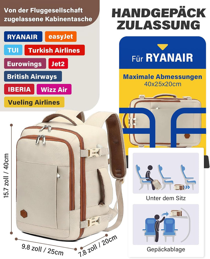 VANKEV für Ryanair Handgepäck 40x20x25 Laptop Rucksack Reiserucksack Klein Handgepäck Tasche Rucksac