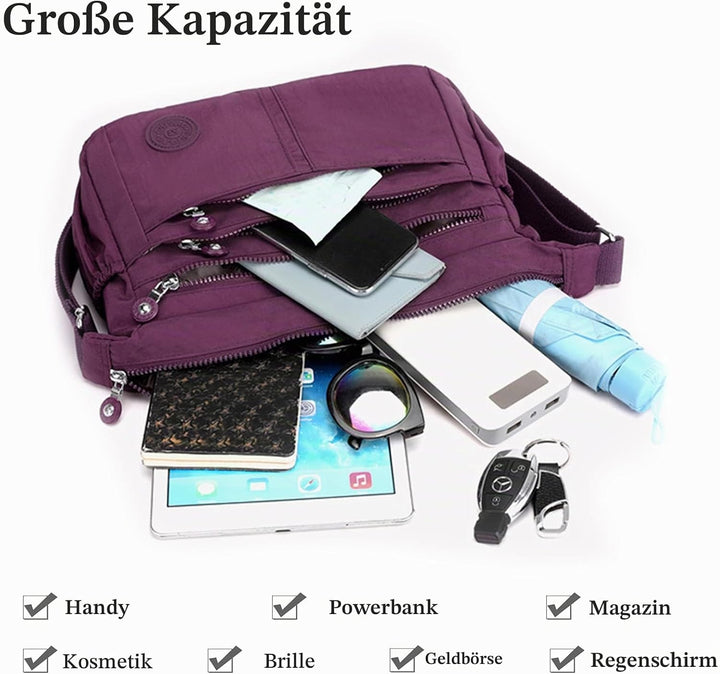 FANDARE Casual Schultertasche Damen Leichte Umhängetasche Wasserdicht Nylon für Sporttasche Arbeitst