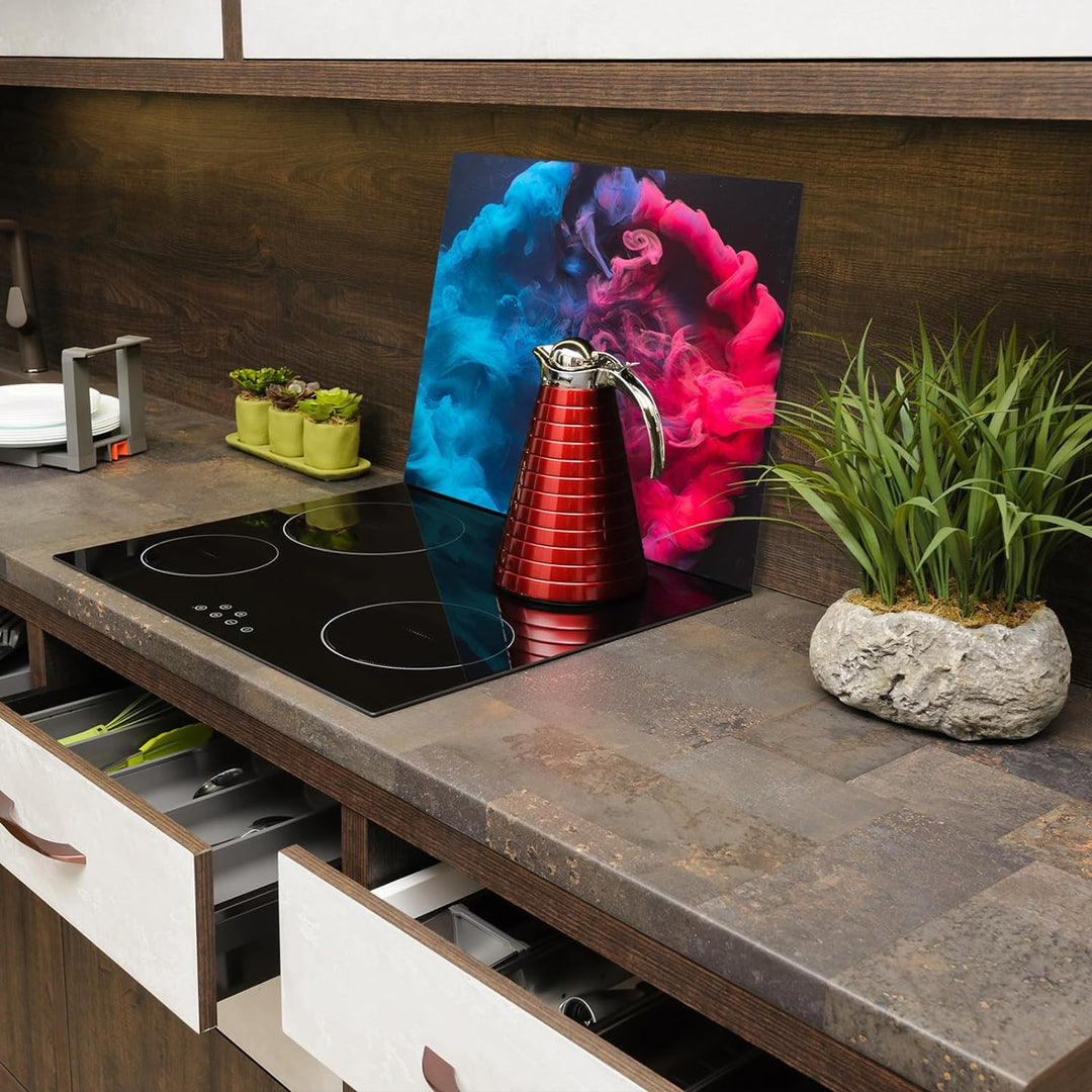 SmartDecoration Herdabdeckplatte Ceranfeldabdeckung aus Glas 60x52 cm Einteilig Motiv "Abstrakte " B