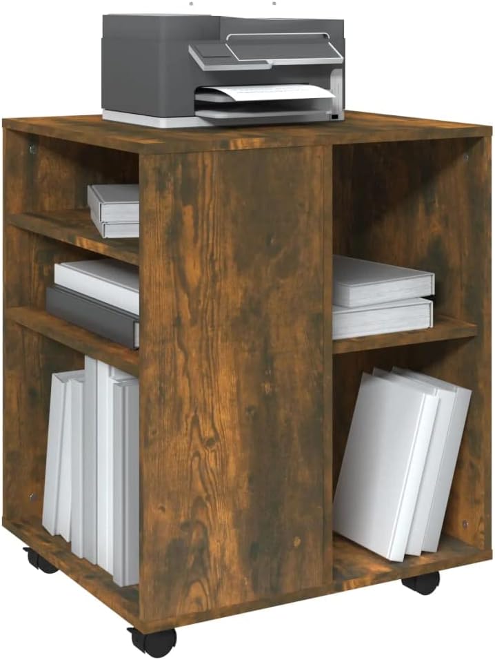 Rollschrank Räuchereiche 60x53x72 cm Holzwerkstoff Rollcontainer mit Regalen Mobiler Aktenschrank mi
