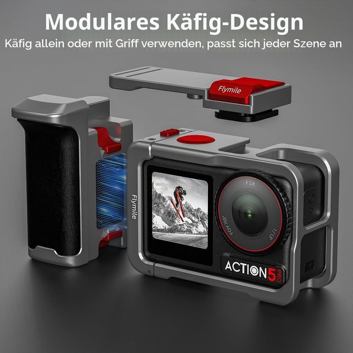 BRDRC Grip Kit für DJI Action 5 Pro 4 3 (mit Käfig), Griffhalter-Bundle Erweiterungshalterung mit Au