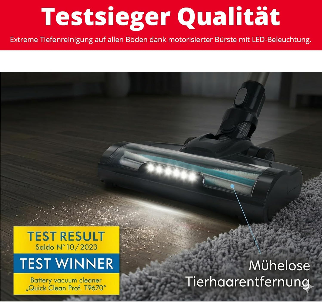 Trisa Akku Staubsauger Kabellos 600W, 200 Air Watts Saugkraft, 80 Min Laufzeit, Automatische Bodener