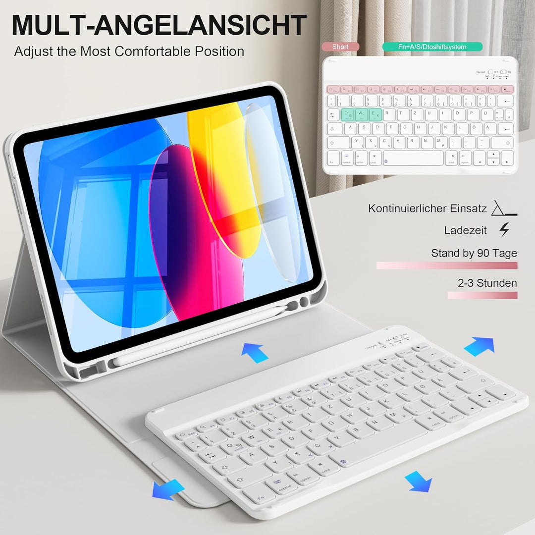 Hülle mit Tastatur für iPad A16 11. Generation 2025, für iPad 10. Generation 2022 10,9 Zoll, Bluetoo