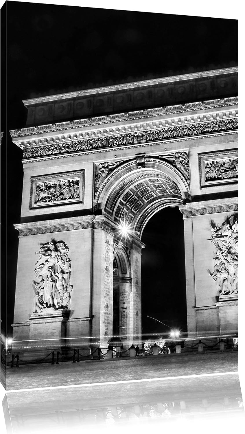 Pixxprint Dark Triumphbogen bei Nacht / 100x70cm Leinwandbild bespannt auf Holzrahmen/Wandbild Kunst