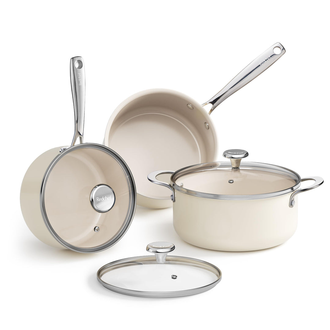 Redchef Keramik Kochtopfset, Topfset Induktion 6-teilig mit Glasdeckel, Kochtöpfen 24 cm, Kasserolle