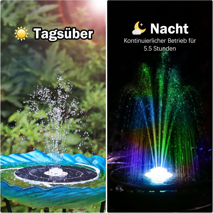 AISITIN 5,5W LED Solar Springbrunnen mit Verstellbare Stützstange Buntes Teichpumpe Solarbrunnen mit