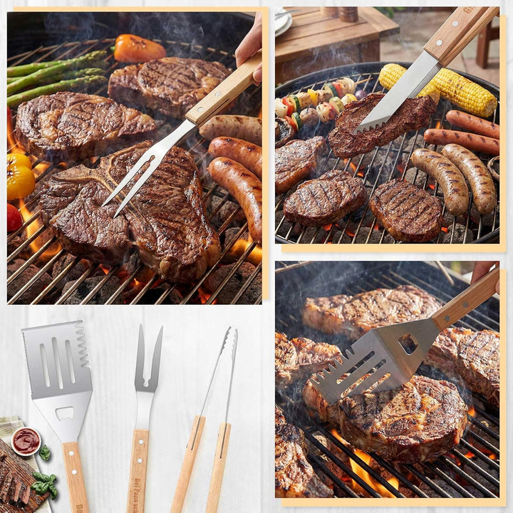 Papa Geschenk 5 Stück Grillset inklusive Graviertes Bambus Schneidebrett und Grillbesteck Set mit Au