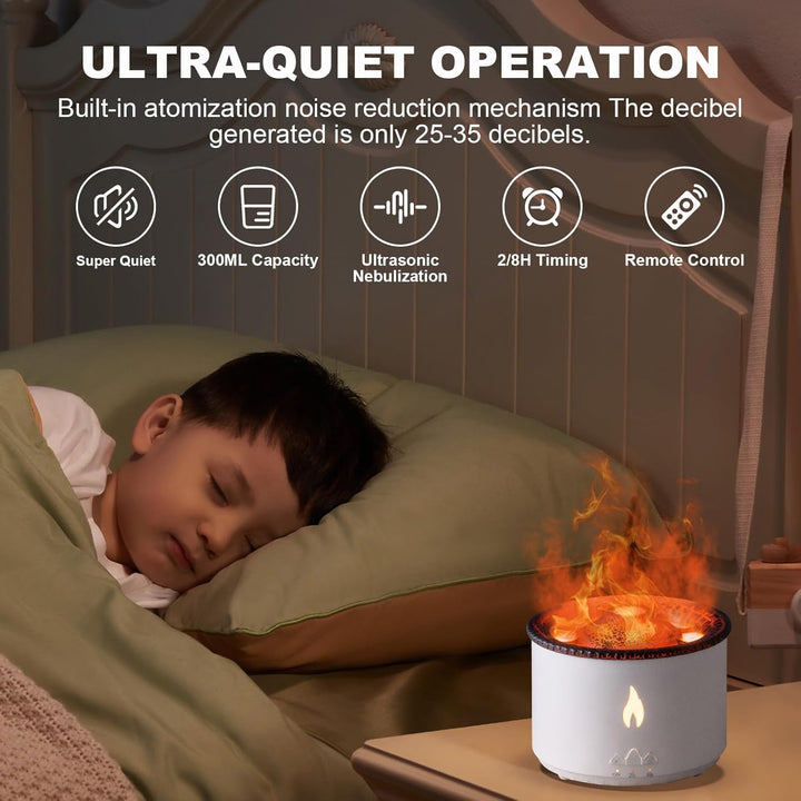 Vulkan Luftbefeuchter Flammen Aroma Diffusor: 360ml Aromatherapie Luftbefeuchter 2 Nebelmodus Luftbe
