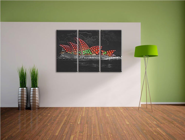 beeindruckendes Sydney Opera House bei Nacht schwarz/weiss Deluxe 3-Teiler Leinwandbild 120x80 Bild