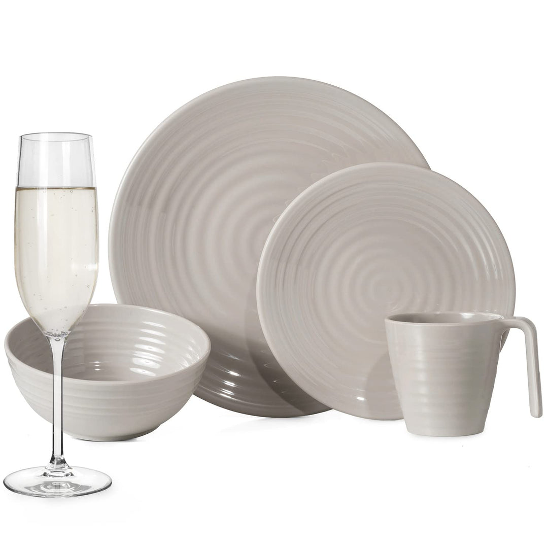 Melamin Camping Geschirr Set 4 Personen Coffee 16 Teilig + Timo Gläser Champagner-Gläser Flûtes Tafe