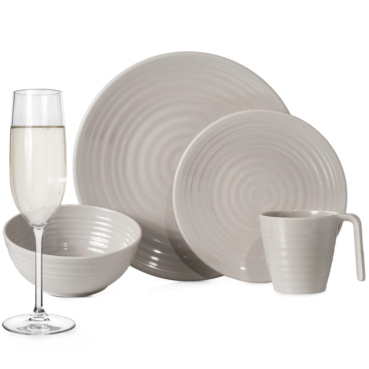 Melamin Camping Geschirr Set 4 Personen Coffee 16 Teilig + Timo Gläser Champagner-Gläser Flûtes Tafe
