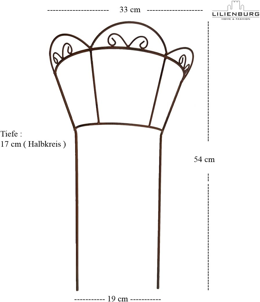 Staudenhalter Rankhilfe Bogen Zaunelement Metall Antik Design - 54x33 cm Gross (Rost), Rost