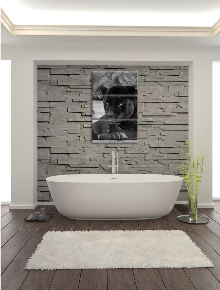 Pixxprint schwarzer Panther als Leinwandbild/Grösse: 3 Teilig (120x80) cm/Wandbild/Kunstdruck/fertig