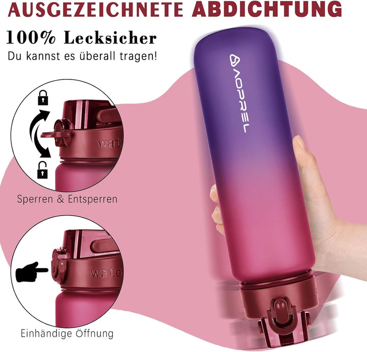 AOPREL Trinkflasche 1l, Wasserflasche BPA-Frei aus Tritan, Sport Trinkflasche Kohlensäure geeignet,