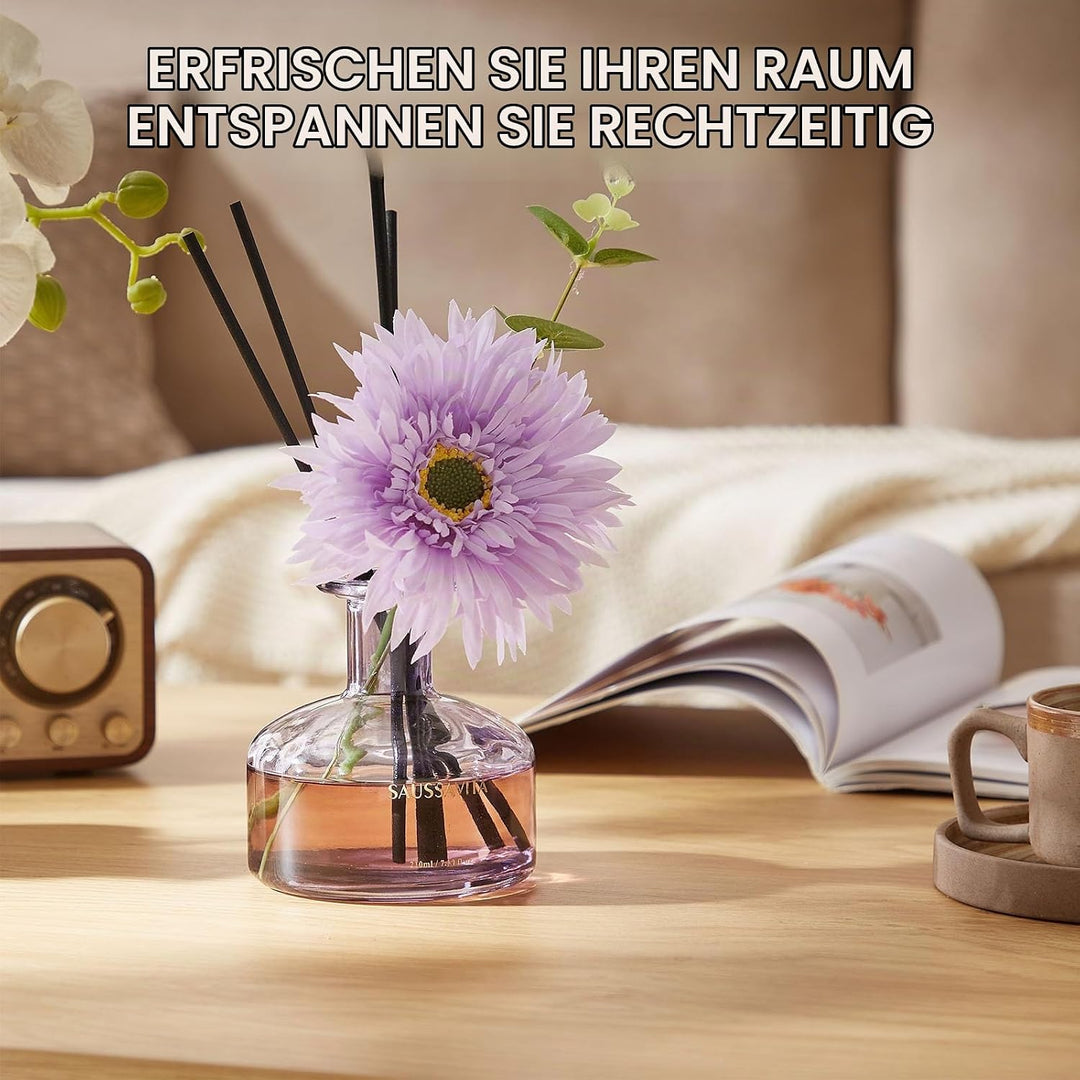 Blume Raumduft Diffuser 120 Tage für Büro Lavendelfelder Duft Aroma Diffuser mit 7 Duftstäbchen, Nat