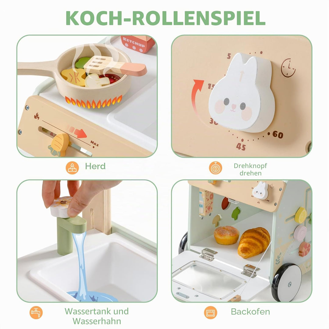 ROBUD Hölzerne Lauflernhilfe, verstellbare Lauflernhilfe mit sensorischem Spiel und Aufbewahrungskor
