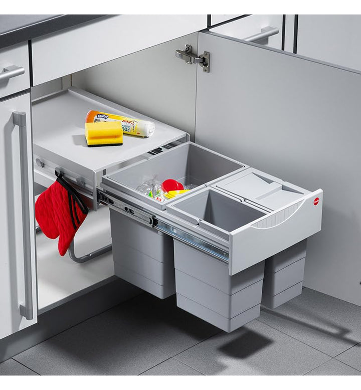 Hailo Raumspar Tandem Küchen-Abfalleimer, Plastik, Grau, One