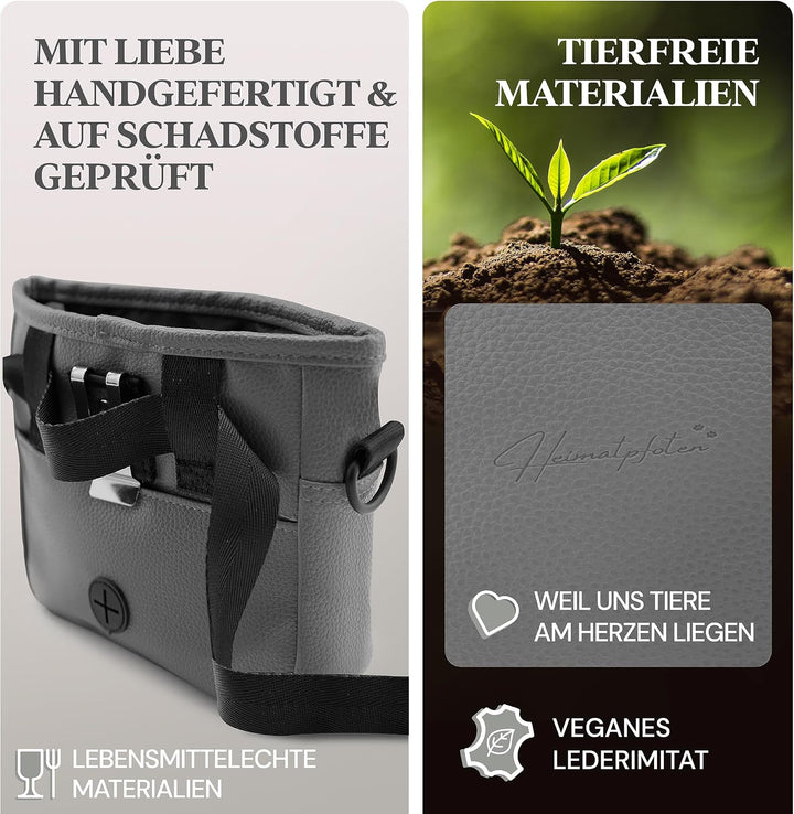 Heimatpfoten® Futterbeutel für Hunde aus Leder-Imitat - Gassi-Tasche mit Einhand Magnet-Verschluss H
