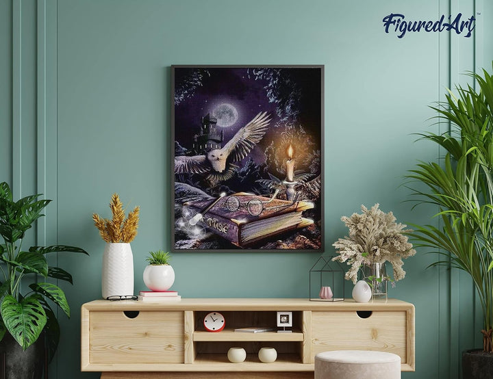 Figured'Art Diamond Painting Erwachsene 40x50cm Mit Rahmen Ganze Leinwand gespannt Magische Eule 5D