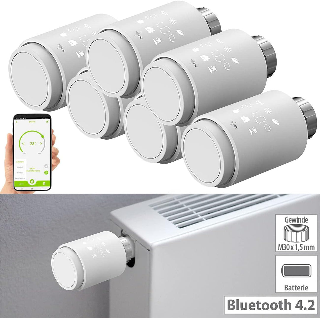 revolt Elektro-Thermostat: 6er-Set programmierbare Heizkörper-Thermostate mit Bluetooth und App (The