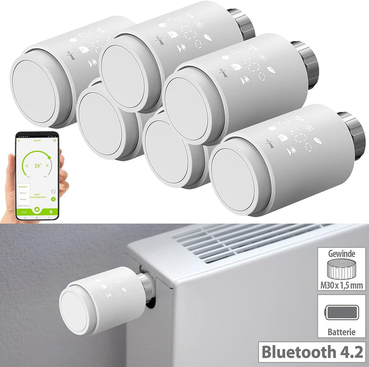 revolt Elektro-Thermostat: 6er-Set programmierbare Heizkörper-Thermostate mit Bluetooth und App (The