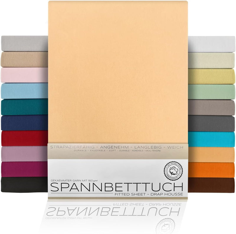 BEAUTEX Spannbetttuch Bettlaken aus Baumwolle, Premium Jersey Stoff 160g/m², Grösse und Farbe wählba