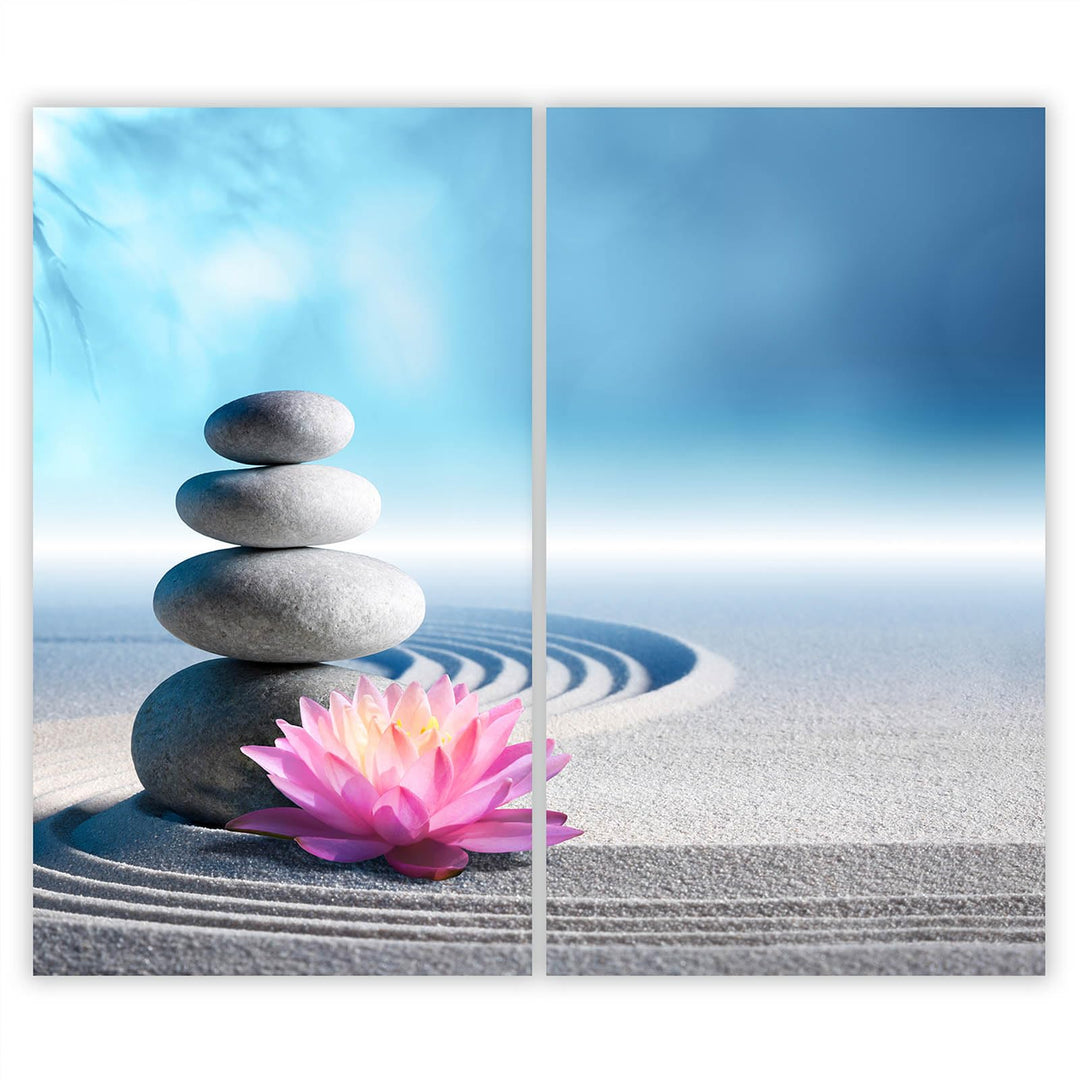 SmartDecoration Herdabdeckplatte Ceranfeldabdeckung aus Glas 2 x 30x52 cm Zweiteilig Motiv "feng shu