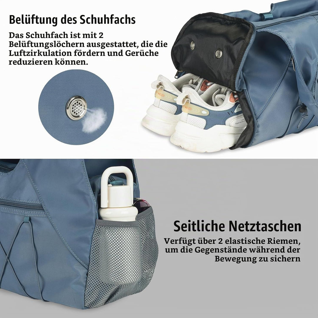 SIVENKE Sporttasche für Damen Yogatasche mit Schuhfach &amp; Nassfach Reisetasche Tragetasche für Yogama