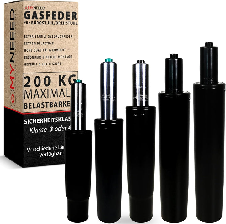 MYNEEED Gasfeder für Bürostuhl - Gasdruckfeder Belastbar bis 200 kg - Gasdruckdämpfer für Drehstuhl,