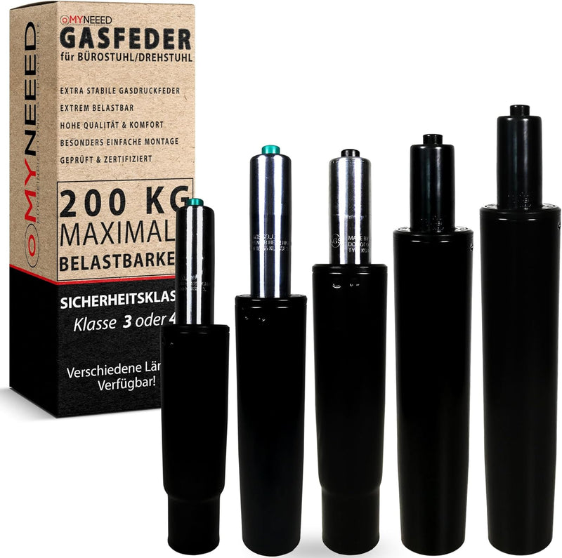MYNEEED Gasfeder für Bürostuhl - Gasdruckfeder Belastbar bis 200 kg - Gasdruckdämpfer für Drehstuhl,