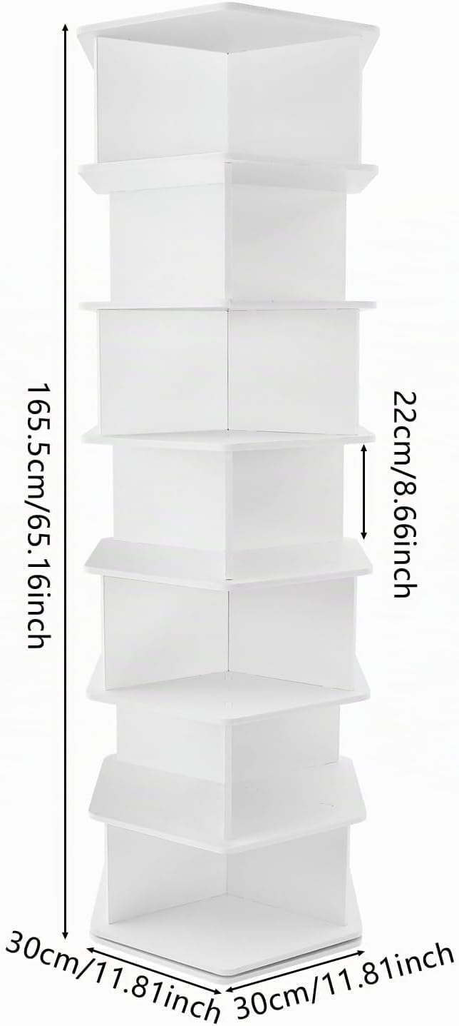 7 Stufen Rotierendes Schuhregal Weiss PVC 360 Grad Drehbar Höhe 165.5cm 30x30cm Grundfläche 21 Fäche