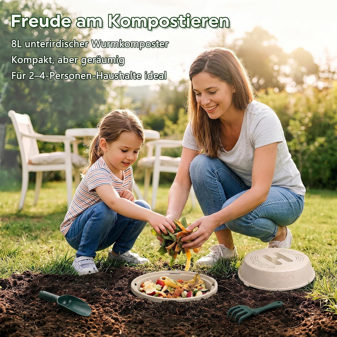 Silavo Wurmkomposter zum Eingraben 8L, Komposter Garten (1er-Pack) Cremeweiss 1er Pack, Cremeweiss 1