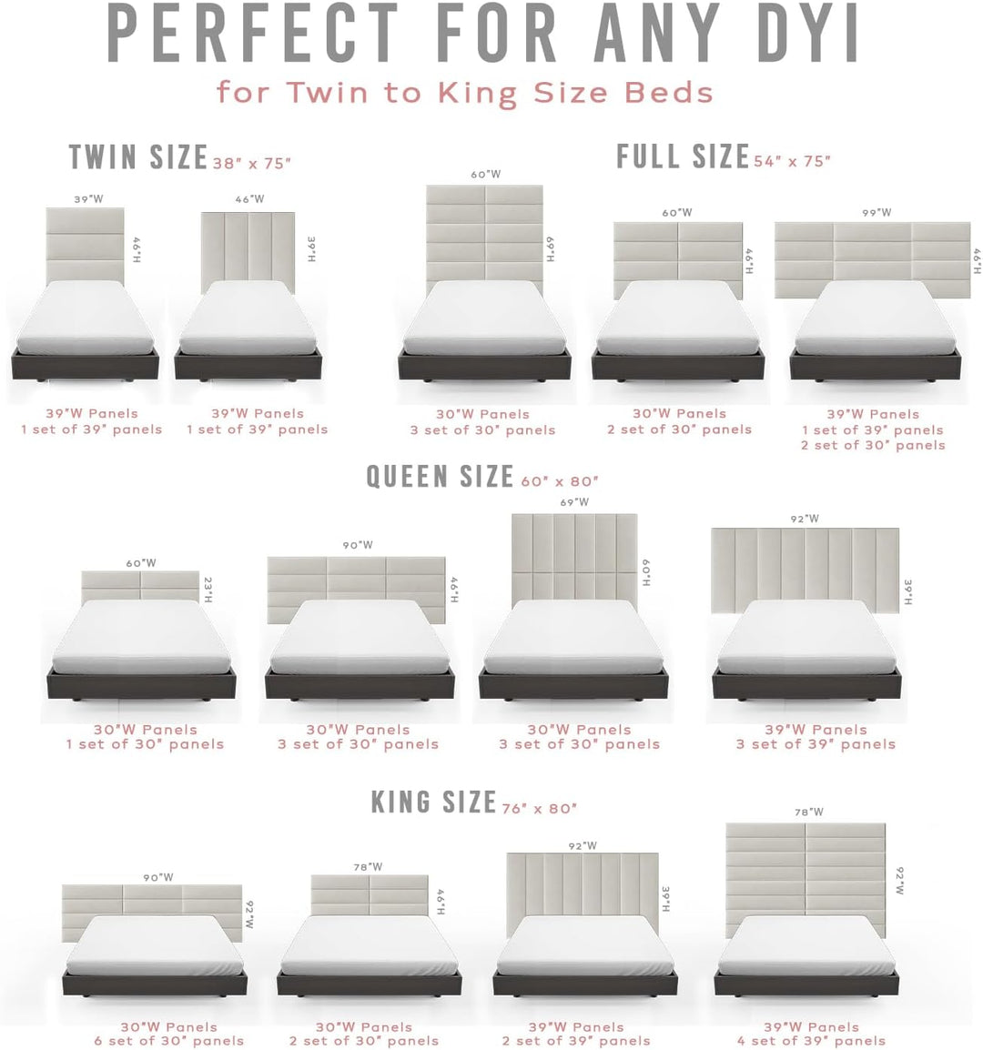 VANT Gepolsterte Kopfteile - Accent Wall Panels - 4er Packungen - Einfach Installieren - König Zwill