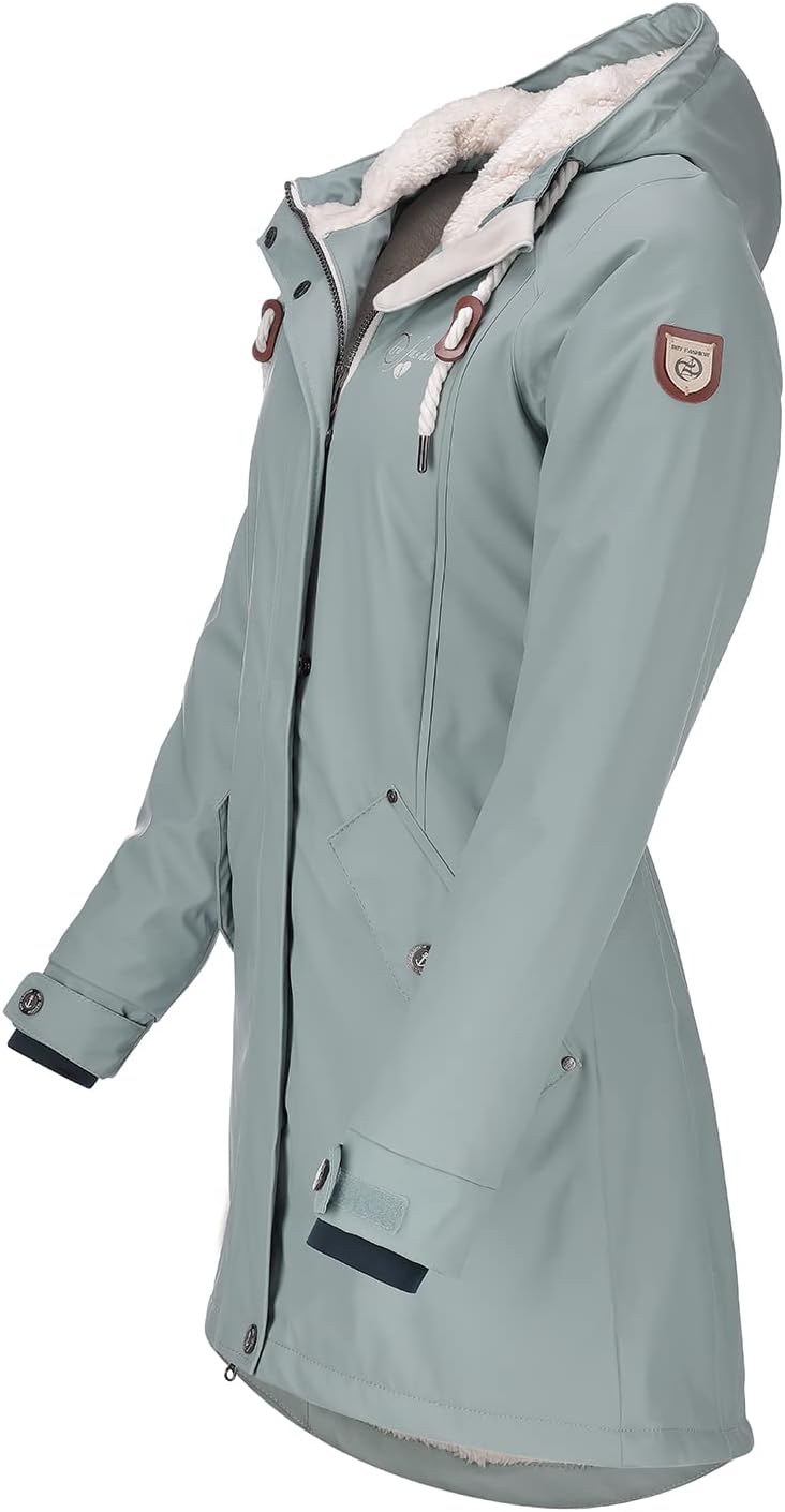 Dry Fashion Damen Regenmantel Malmö - Frauen Regenjacke Jacke mit Kapuze Lang Winddicht Wasserdicht