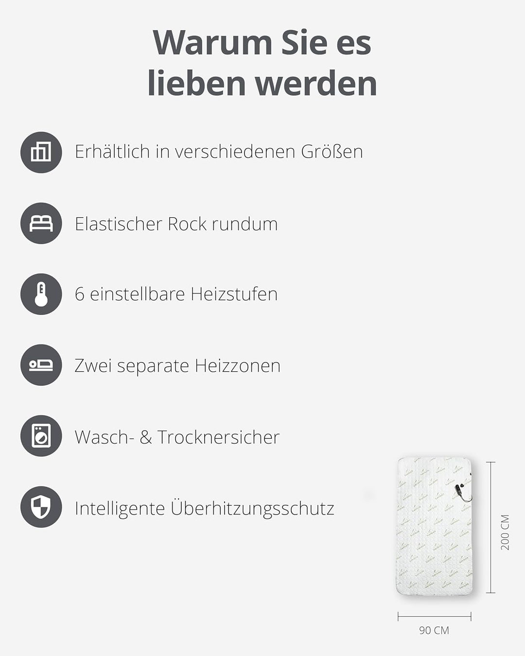 Duux Snooze Bambus Elektrische Unterdecke – Bambus Decklack – 6 Heizstufen & Timer – Waschbar – 90x2