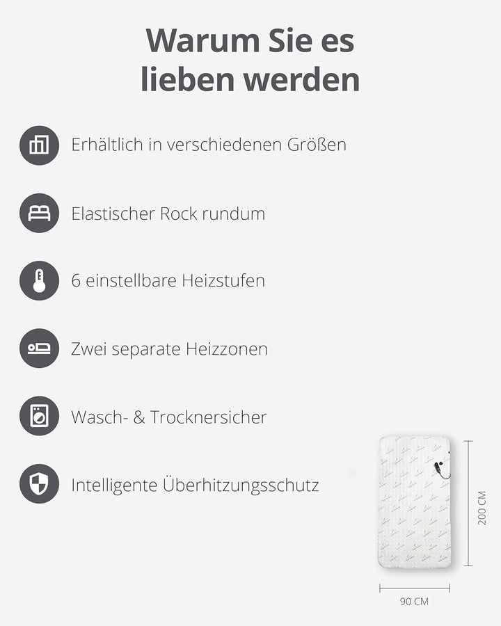 Duux Snooze Bambus Elektrische Unterdecke – Bambus Decklack – 6 Heizstufen & Timer – Waschbar – 90x2