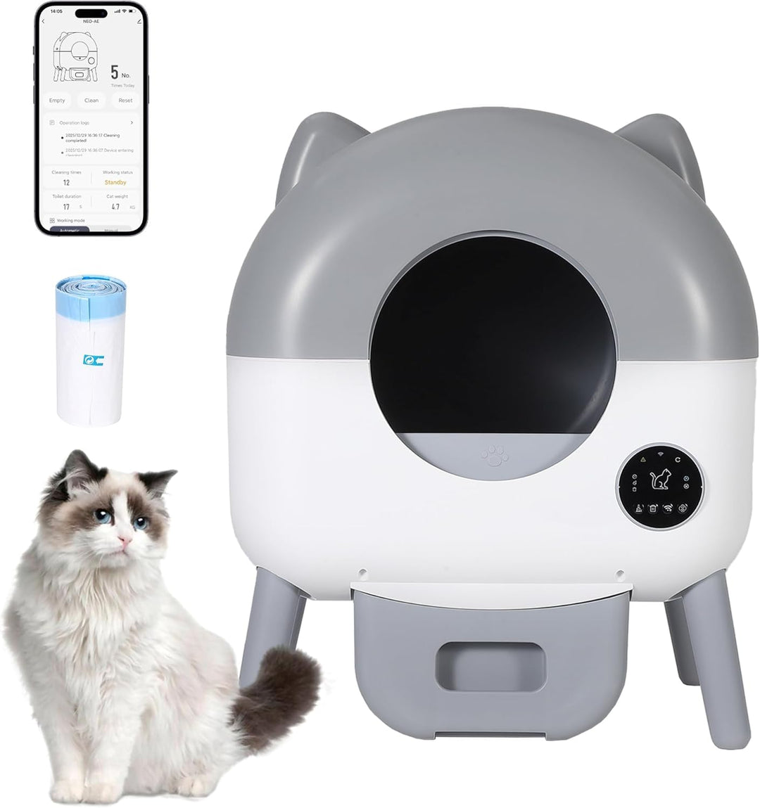 Selbstreinigende Katzentoilette, 76L Katzenklo Selbstreinigend, APP-gesteuert, Sicherheitssensoren,