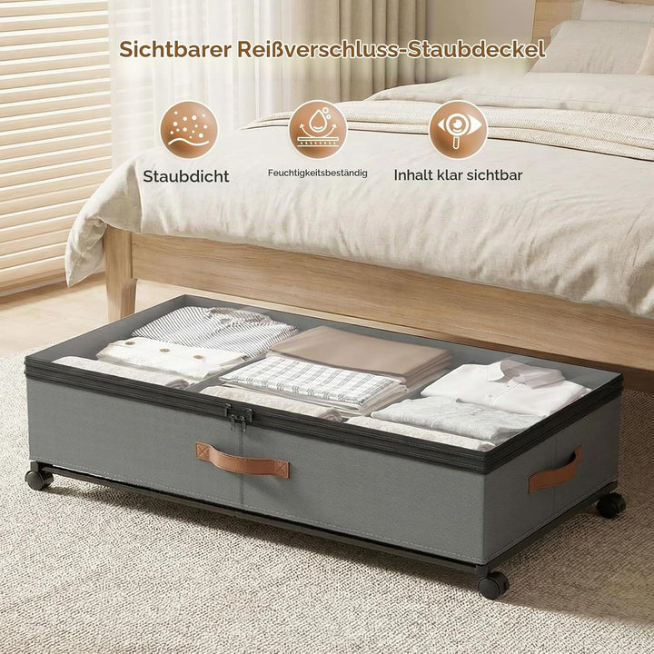2 Stück Unterbett Aufbewahrungsbox 72L, Unterbettkommode Bettkasten mit Rollen 360°Drehung, Unterbet