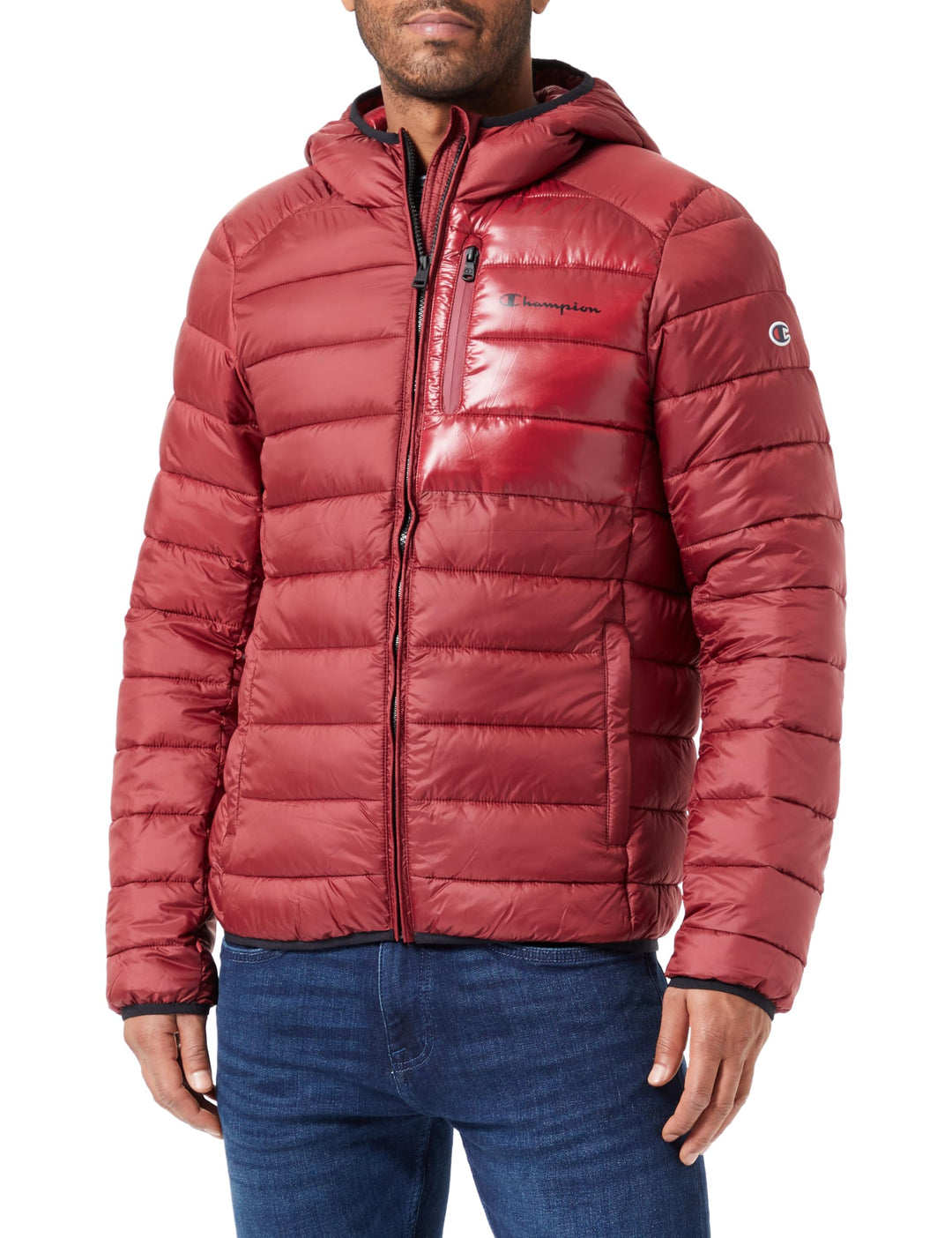 Champion Herren Legacy Outdoor-Chintzed Poly Plain Woven Hooded Gepolsterte Jacke M Rosso Scuro TRD/