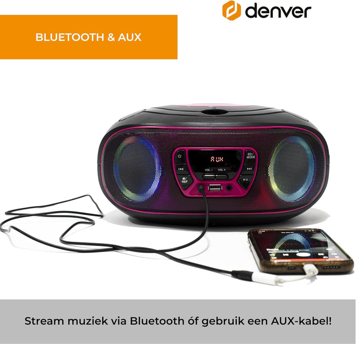Denver Electronics TCL-212BT CD-Radio UKW AUX, CD, USB, Bluetooth Stimmungslicht Pink, 111141300011